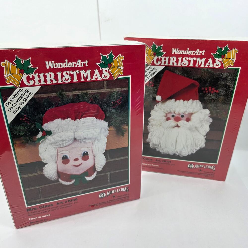 Aunt Lydia's Mr & Mrs Claus Kit WonderArt Christmas New USA 1991 Kit K136/K131